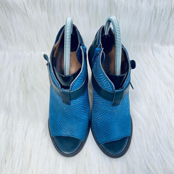 Sixty Seven Lillian Shootie Heeled Booties Boots Open Toe Leather Blue Sz 38 - Picture 4 of 10